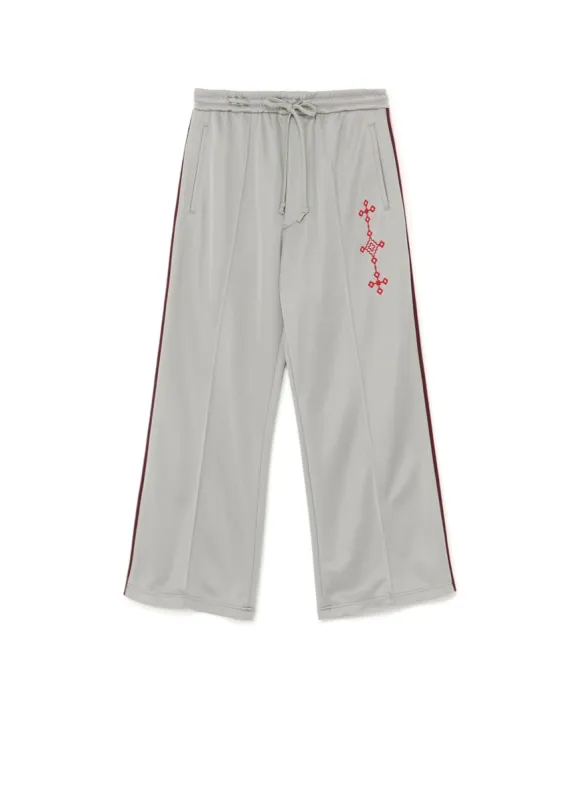 PE/SMOOTH JERSEY GEOMETRIC PATTERN EMBROIDERY SIDE TAPE LINE FLARE PANTS sold by Yohji Yamamoto