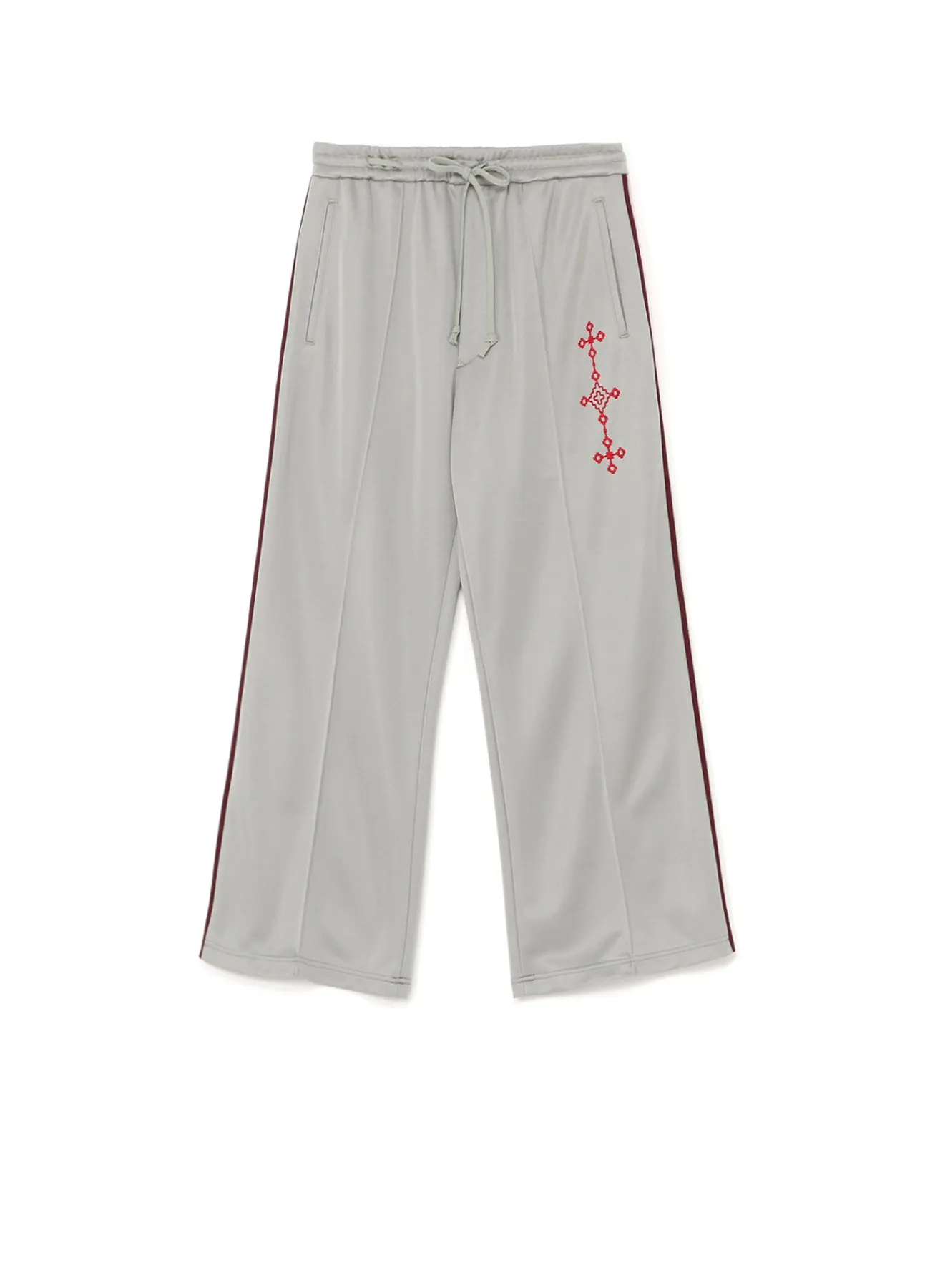 PE/SMOOTH JERSEY GEOMETRIC PATTERN EMBROIDERY SIDE TAPE LINE FLARE PANTS sold by Yohji Yamamoto