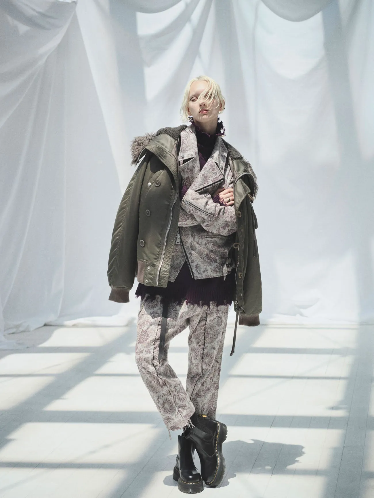 GOBELIN-STYLE JACQUARD GRAFTED SAROUEL PANTS WITH CUT-OFF HEM sold by Yohji Yamamoto product image thumbnail 2