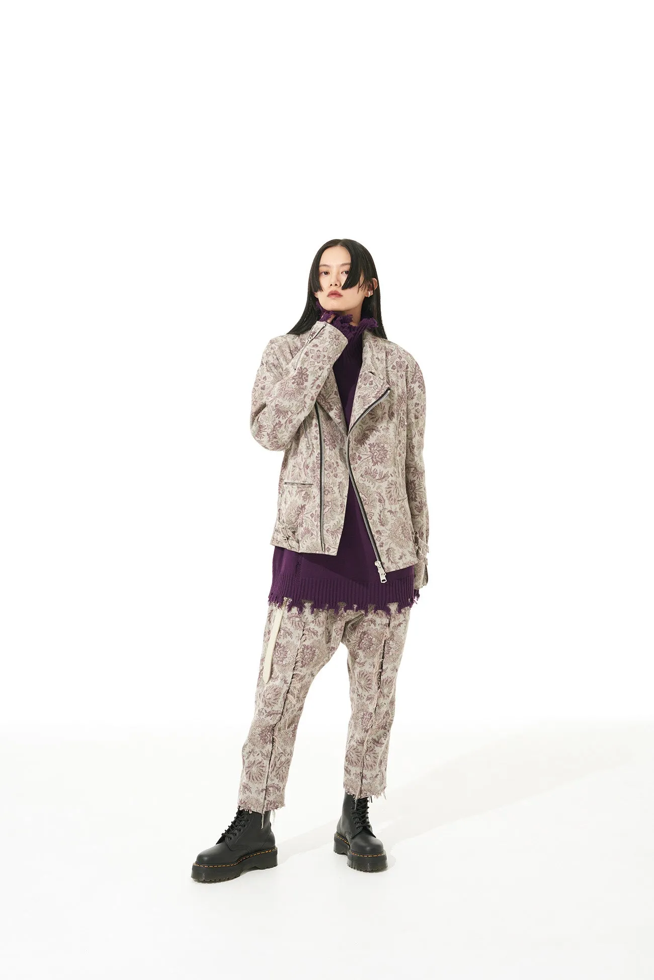 GOBELIN-STYLE JACQUARD GRAFTED SAROUEL PANTS WITH CUT-OFF HEM sold by Yohji Yamamoto product image thumbnail 3