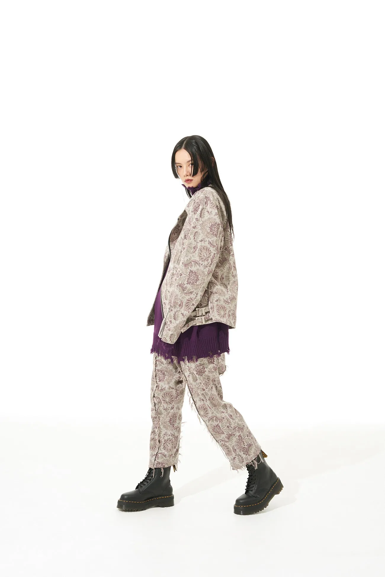 GOBELIN-STYLE JACQUARD GRAFTED SAROUEL PANTS WITH CUT-OFF HEM sold by Yohji Yamamoto product image thumbnail 4