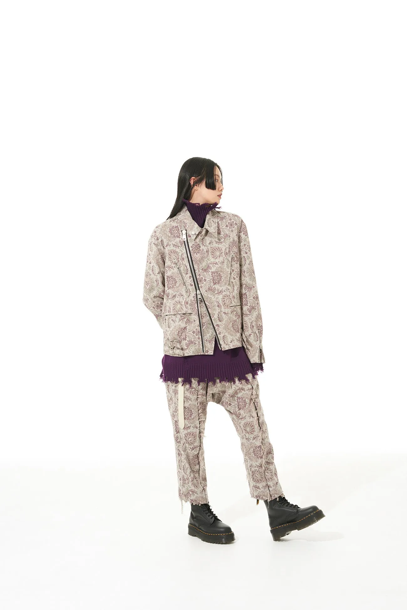 GOBELIN-STYLE JACQUARD GRAFTED SAROUEL PANTS WITH CUT-OFF HEM sold by Yohji Yamamoto product image thumbnail 5