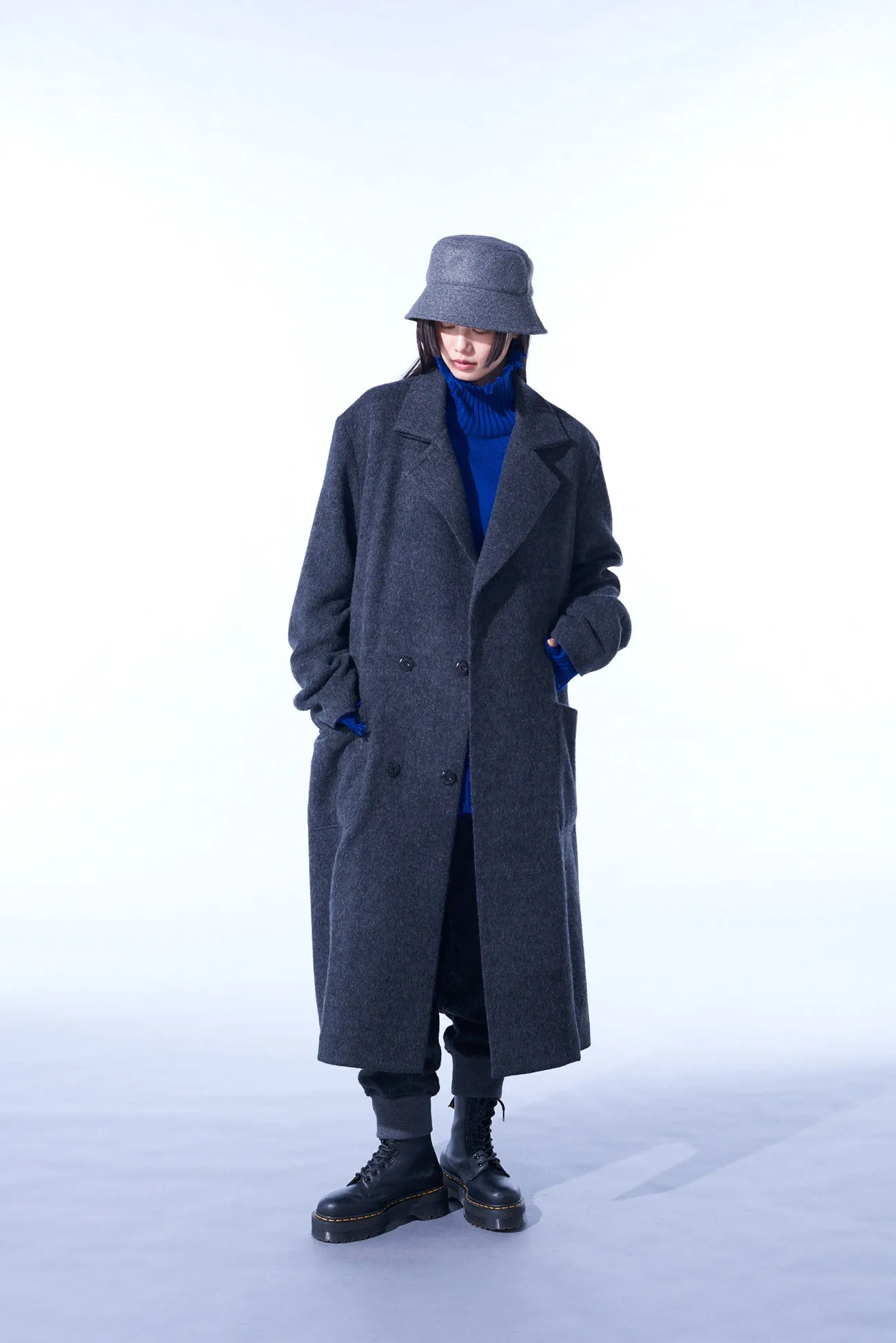 ECO WOOL BEAVER DOUBLE-BREASTED SNAP BUTTON LONG COAT sold by Yohji Yamamoto product image thumbnail 2
