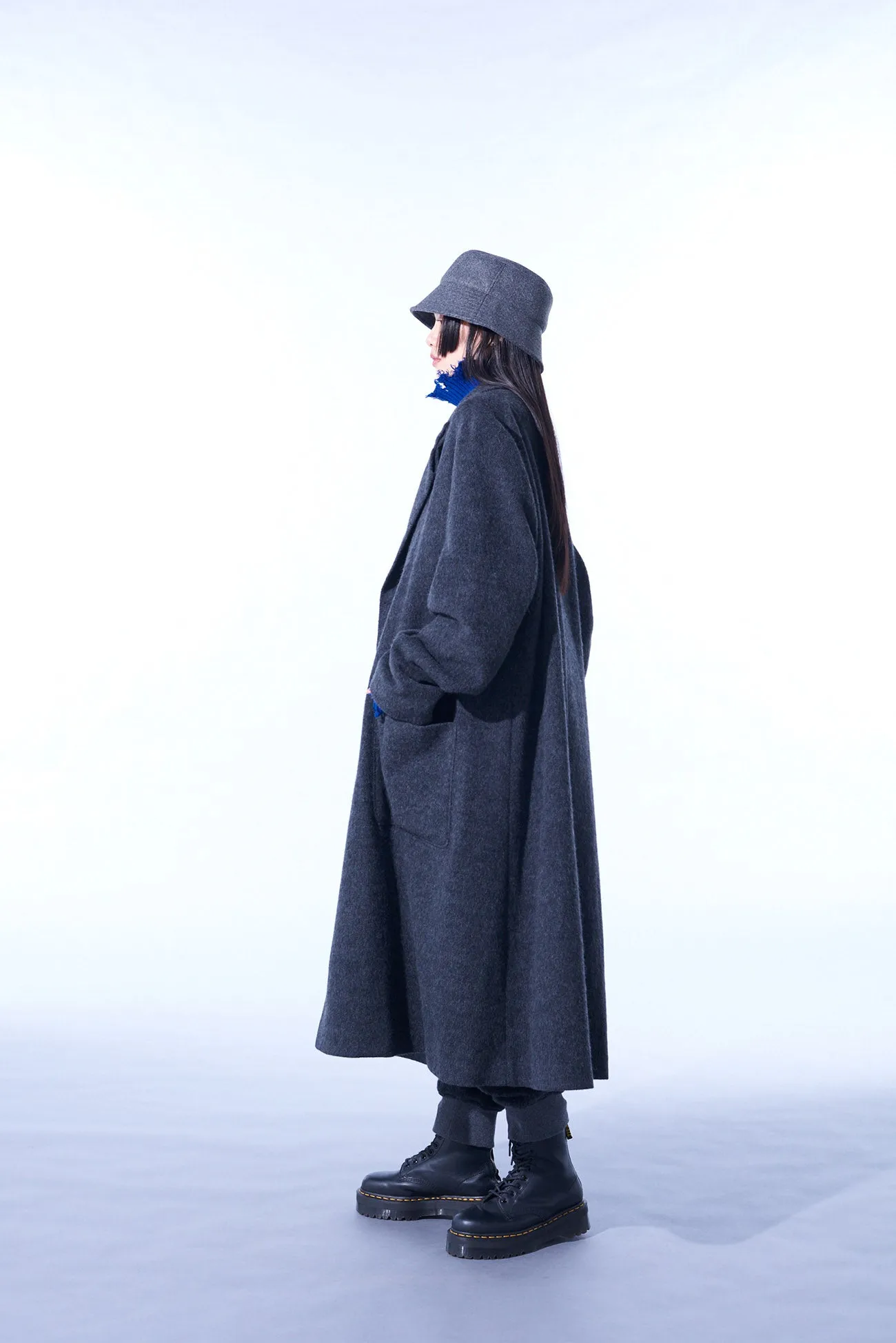 ECO WOOL BEAVER DOUBLE-BREASTED SNAP BUTTON LONG COAT sold by Yohji Yamamoto product image thumbnail 3