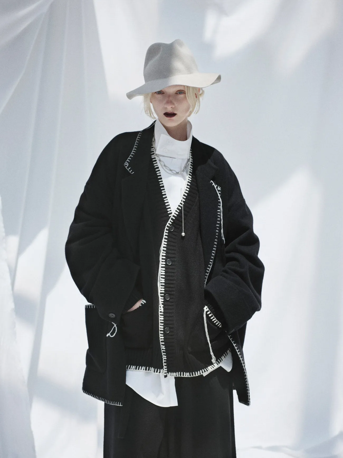 W/TOP MOSSA OVERSIZED JACKET WITH WITH BLANKET STITCH DESIGN sold by Yohji Yamamoto product image thumbnail 2