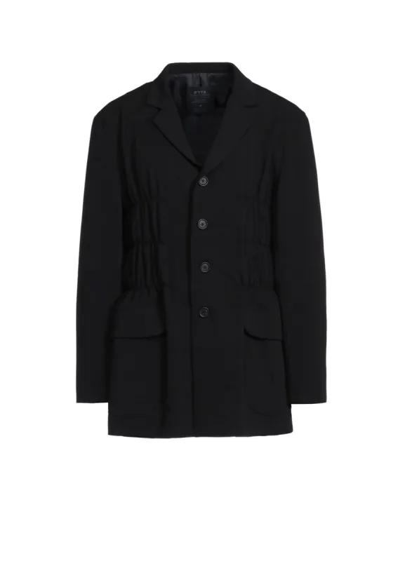 PE/RAYON GABARDINE STRETCH JACKET WITH GATHERED SHIRRING sold by Yohji Yamamoto