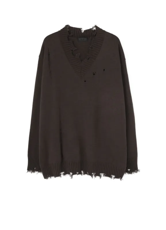 7G BULKY WOOL DAMAGE V NECK PULLOVER sold by Yohji Yamamoto