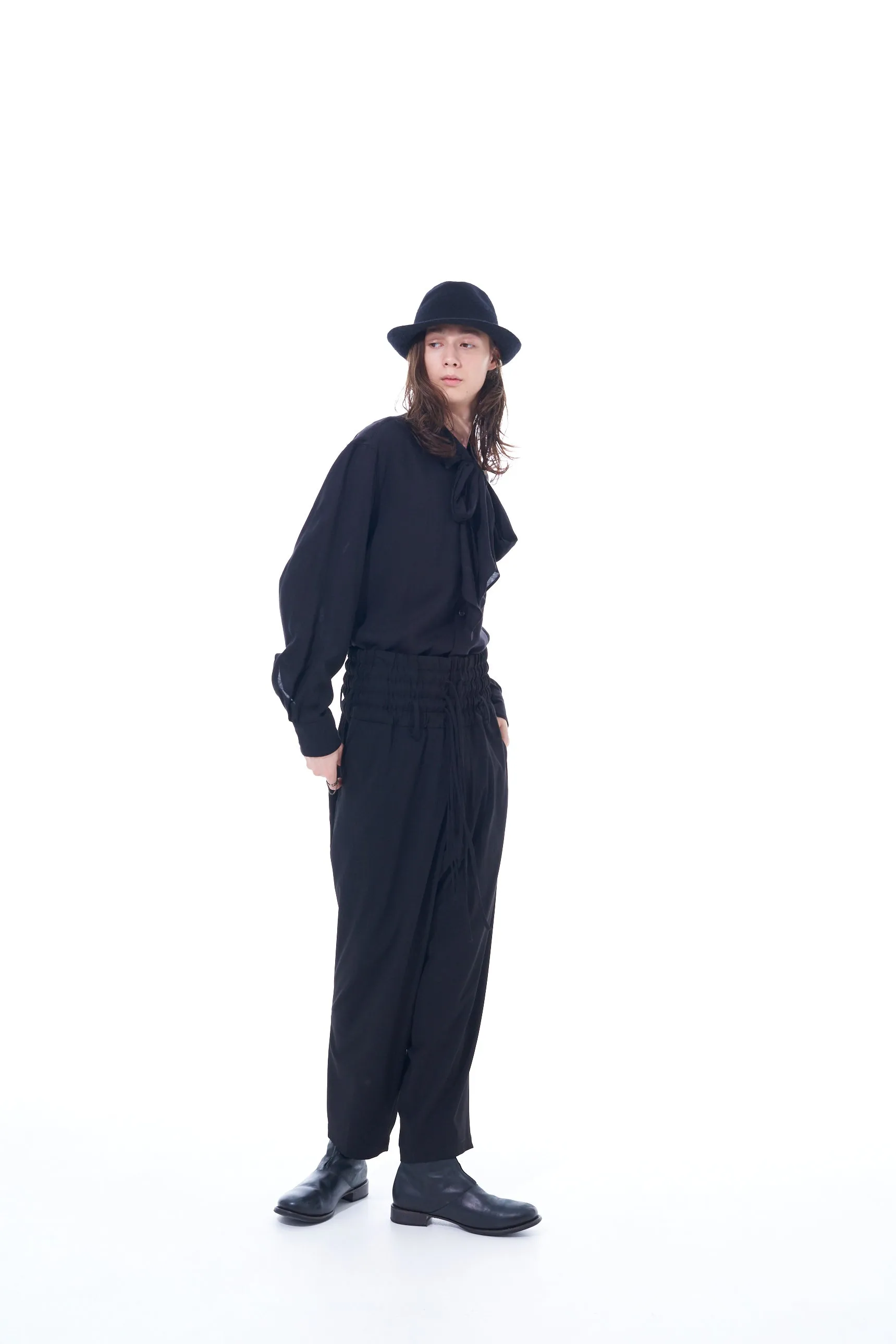 PE/RAYON GABARDINE STRETCH SHIRRING AND LACES WAIST PANTS sold by Yohji Yamamoto product image thumbnail 5