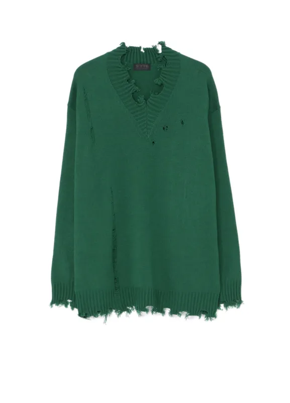 7G BULKY WOOL DAMAGE V NECK PULLOVER made by Yohji Yamamoto