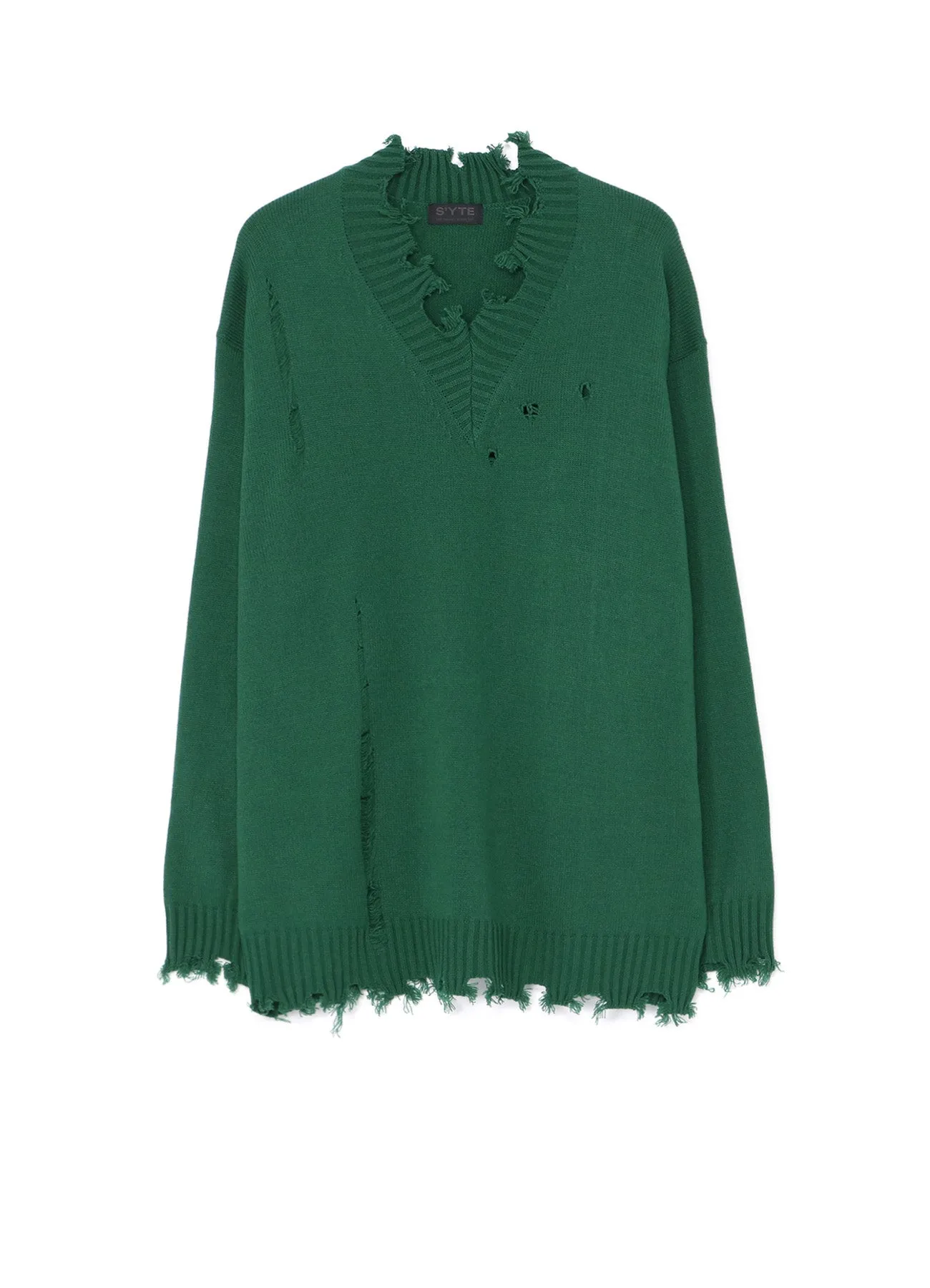 7G BULKY WOOL DAMAGE V NECK PULLOVER sold by Yohji Yamamoto