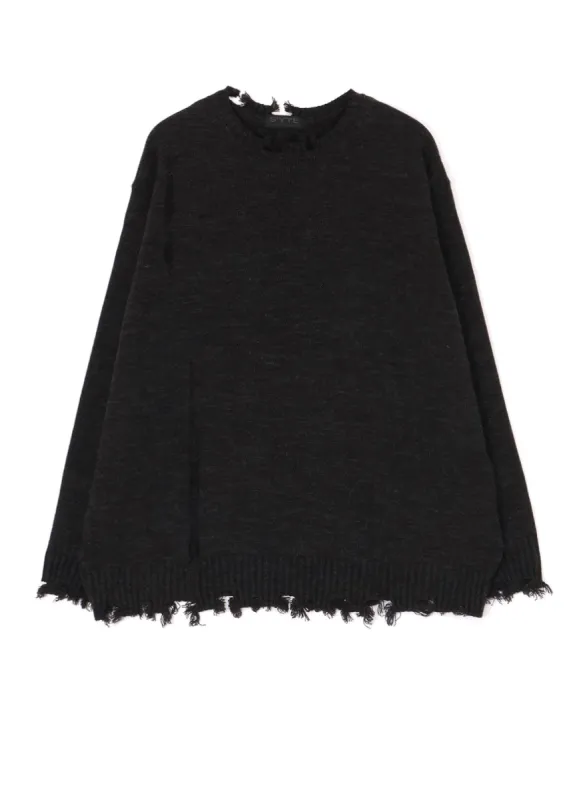 7G BULKY WOOL DAMAGE ROUND NECK PULLOVER sold by Yohji Yamamoto