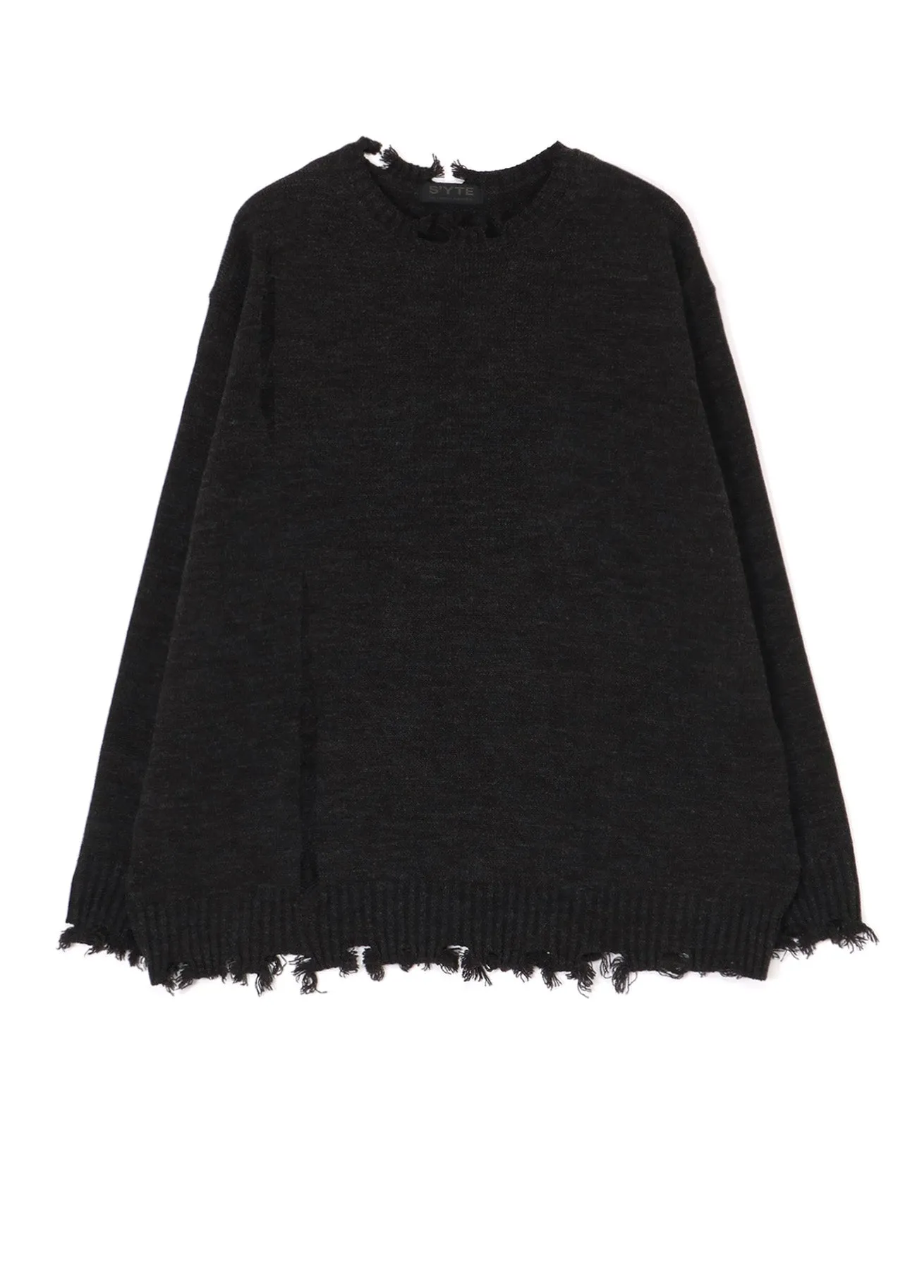 7G BULKY WOOL DAMAGE ROUND NECK PULLOVER sold by Yohji Yamamoto