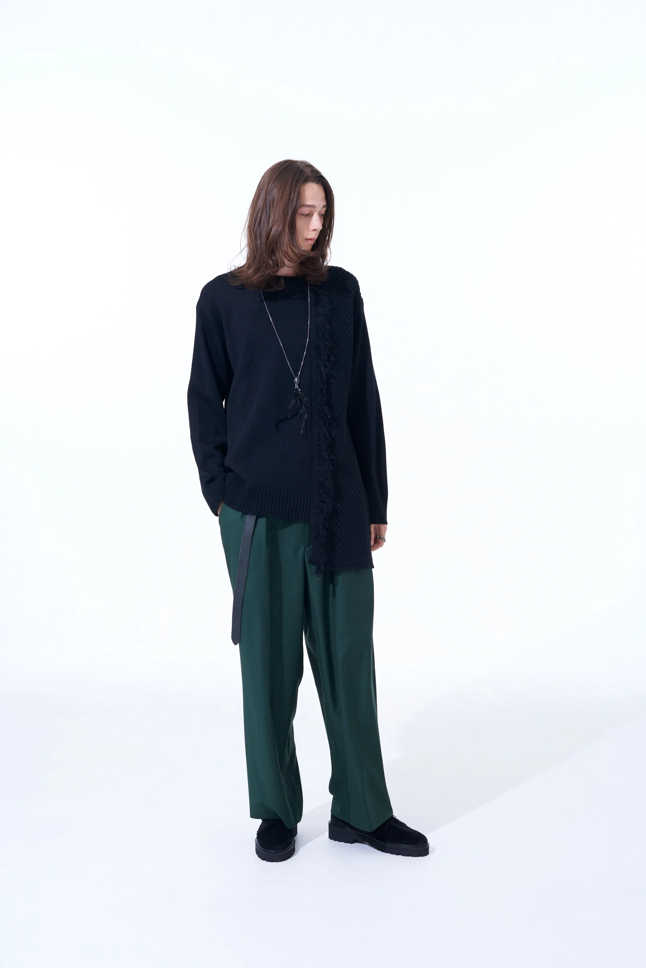 ASYMMETRICAL DESIGN KNIT WITH FRINGE DETAIL SWITCHED TO JACQUARD KNITTING sold by Yohji Yamamoto product image thumbnail 4