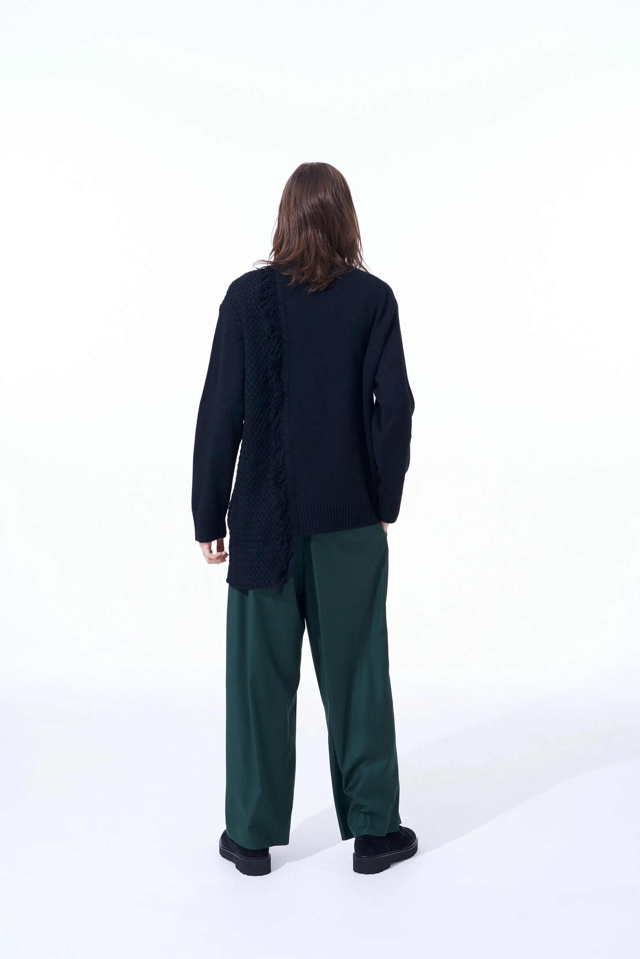 ASYMMETRICAL DESIGN KNIT WITH FRINGE DETAIL SWITCHED TO JACQUARD KNITTING sold by Yohji Yamamoto product image thumbnail 3