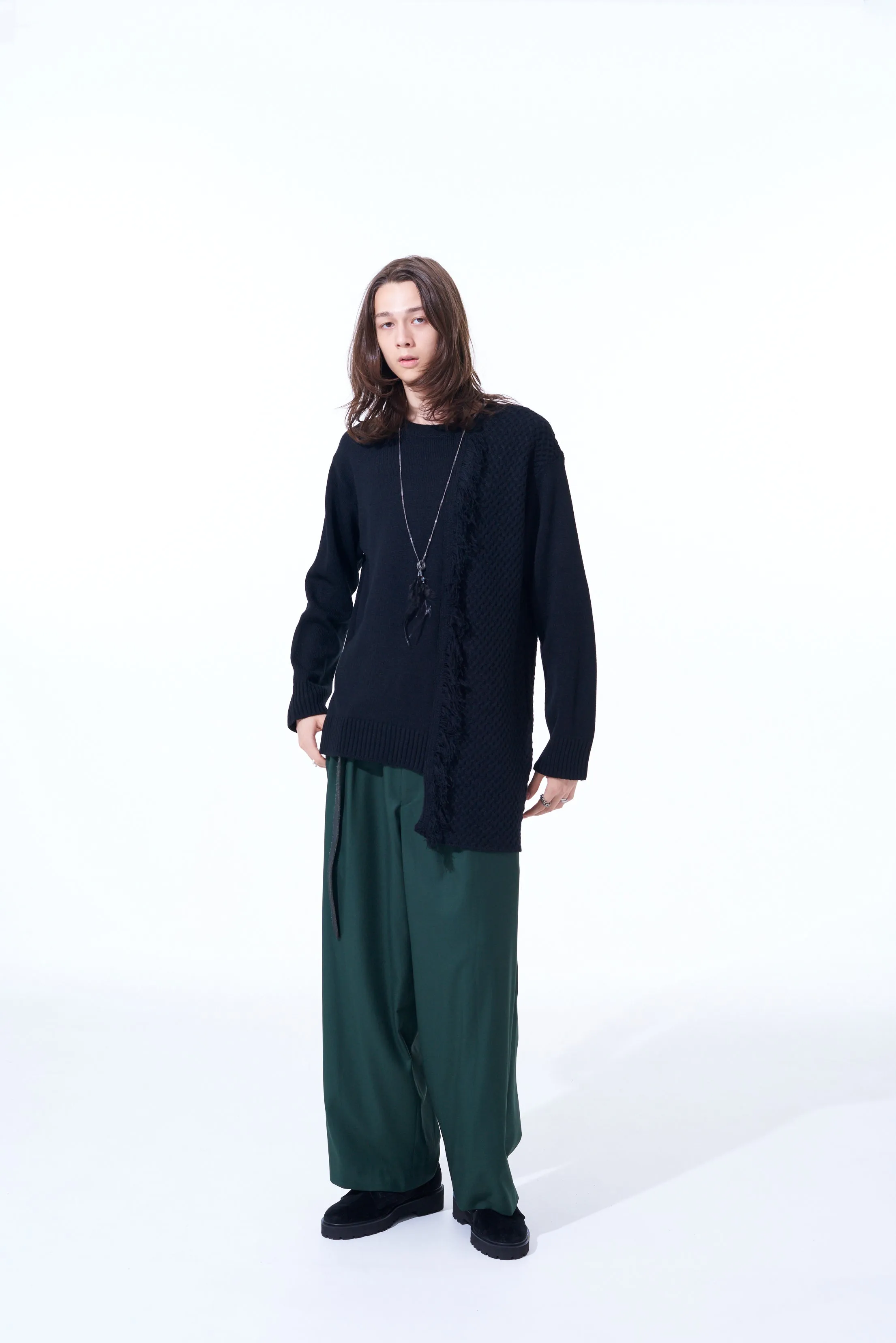 ASYMMETRICAL DESIGN KNIT WITH FRINGE DETAIL SWITCHED TO JACQUARD KNITTING sold by Yohji Yamamoto product image thumbnail 5