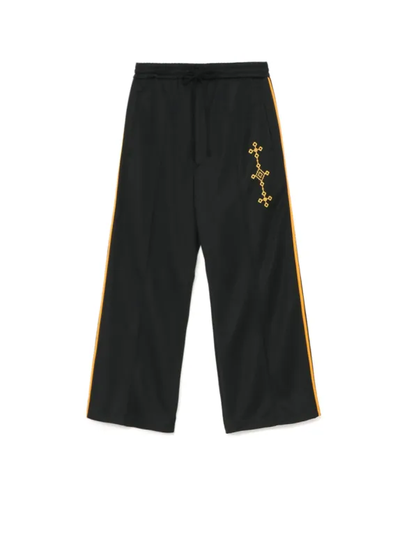 PE/SMOOTH JERSEY GEOMETRIC PATTERN EMBROIDERY SIDE TAPE LINE FLARE PANTS sold by Yohji Yamamoto