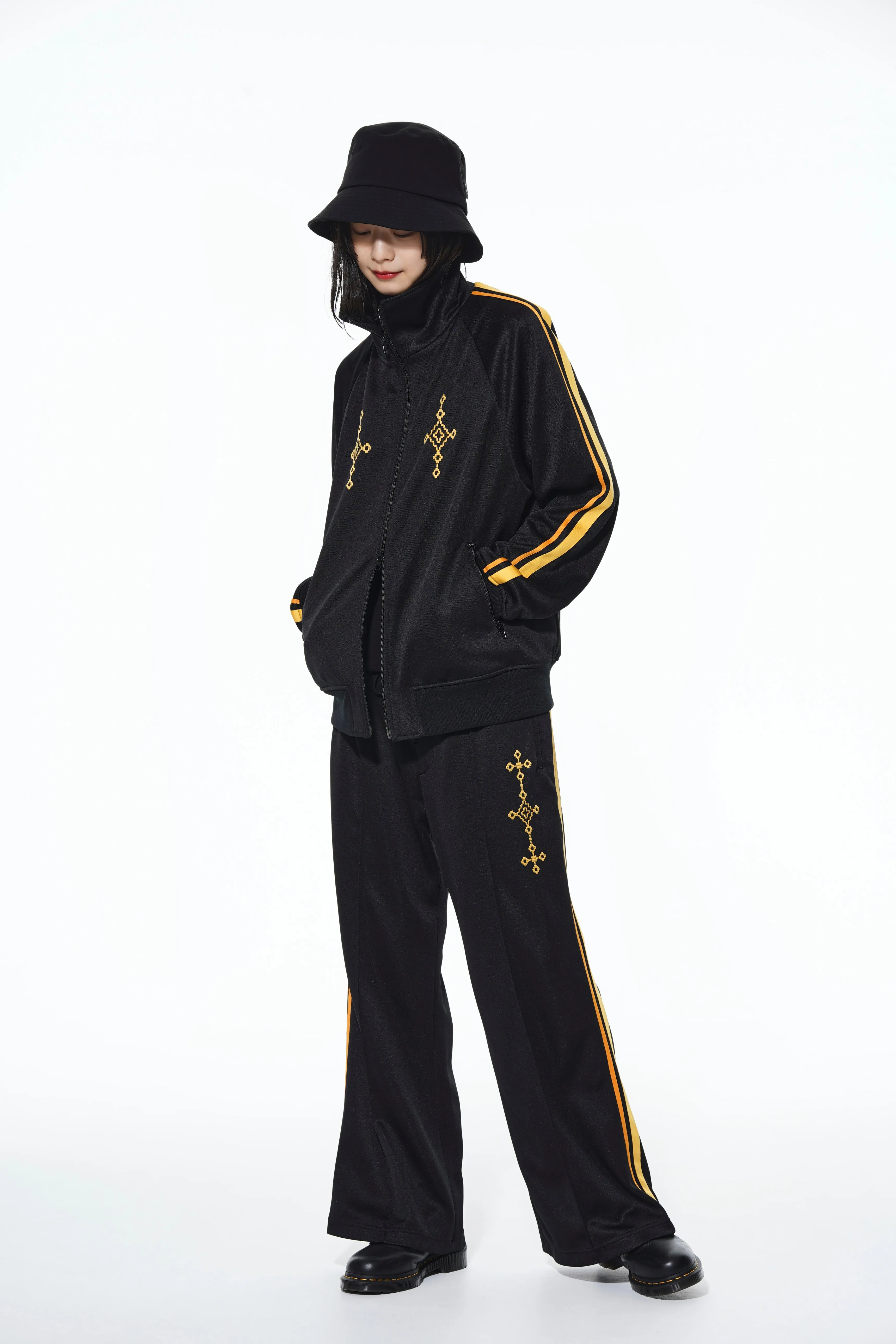 PE/SMOOTH JERSEY GEOMETRIC PATTERN EMBROIDERY SIDE TAPE LINE FLARE PANTS sold by Yohji Yamamoto product image thumbnail 2