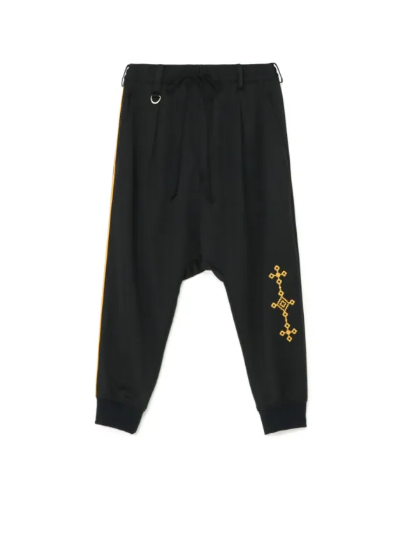 PE/SMOOTH JERSEY GEOMETRIC PATTERN EMBROIDERY SIDE TAPE LINE SAROUEL RIB PANTS sold by Yohji Yamamoto