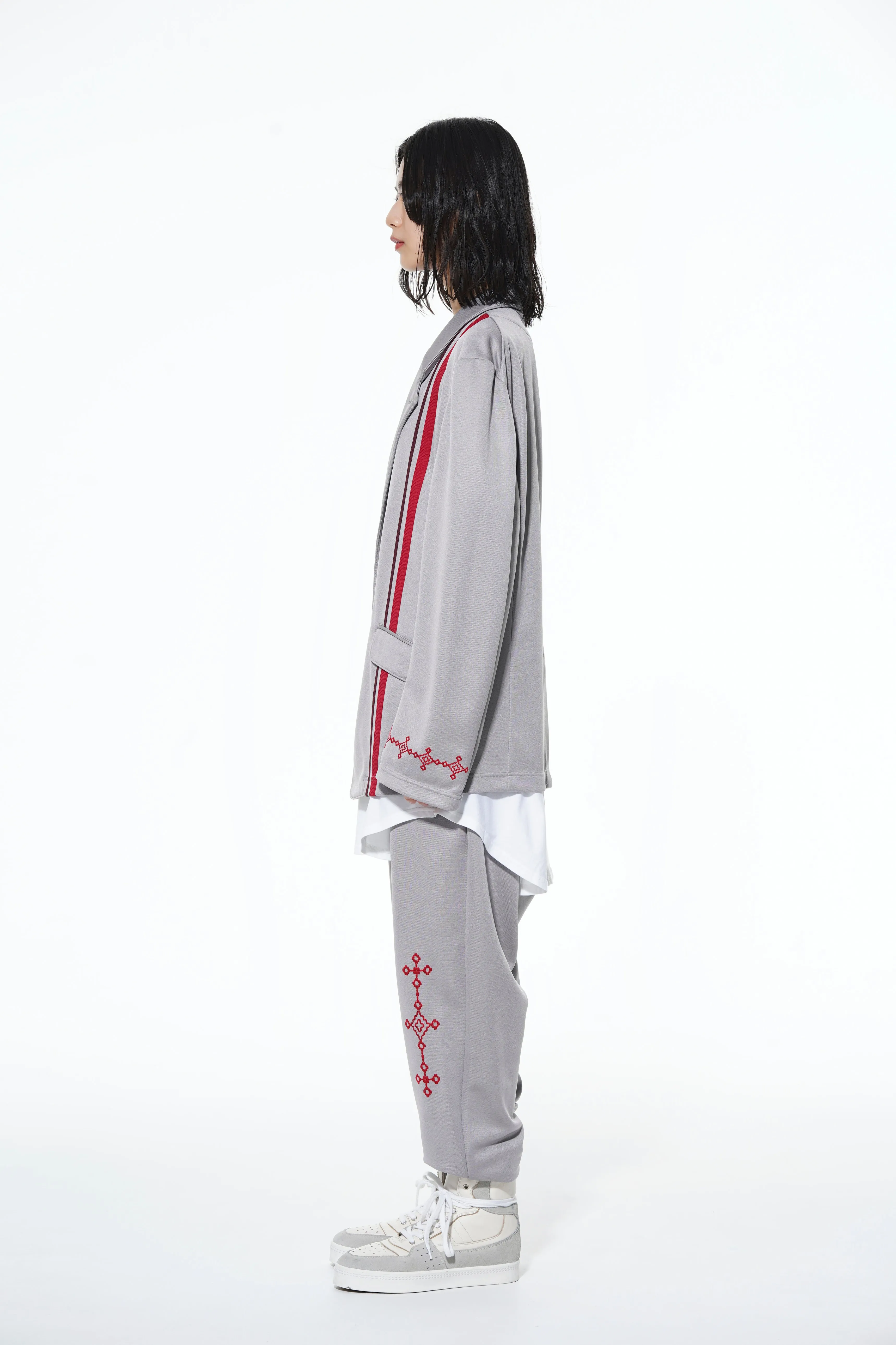 PE/SMOOTH JERSEY GEOMETRIC PATTERN EMBROIDERY SIDE TAPE LINE SAROUEL RIB PANTS sold by Yohji Yamamoto product image thumbnail 3