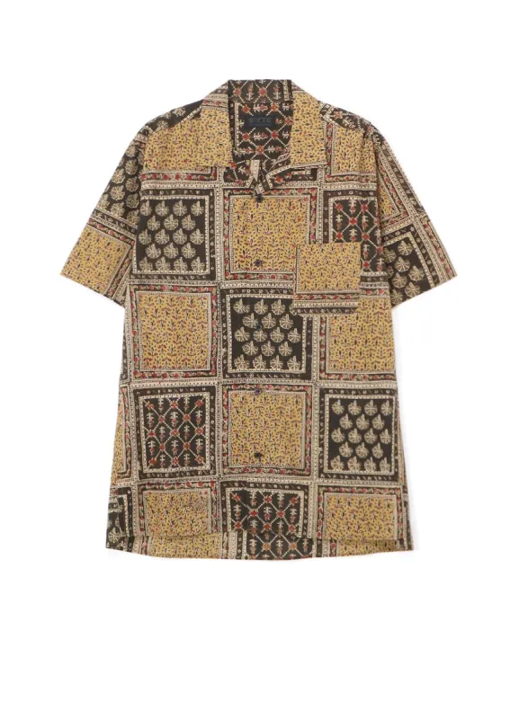 INDIAN BLOCK PRINTED SQUARE PATTERN HALF-SLEEVE SHIRT sold by Yohji Yamamoto