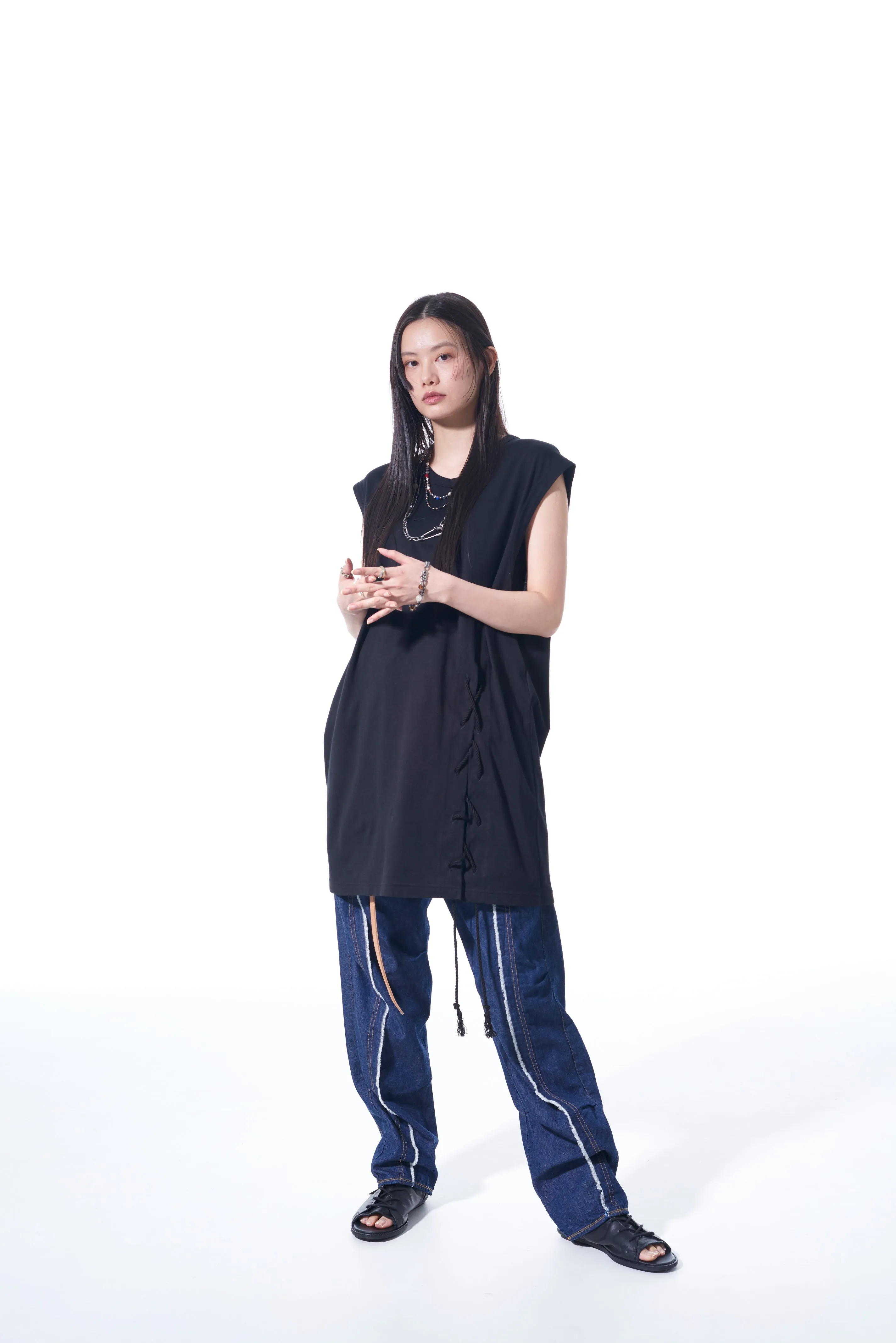 8OZ DENIM PANTS WITH RIPPED LINE DETAIL sold by Yohji Yamamoto product image thumbnail 2