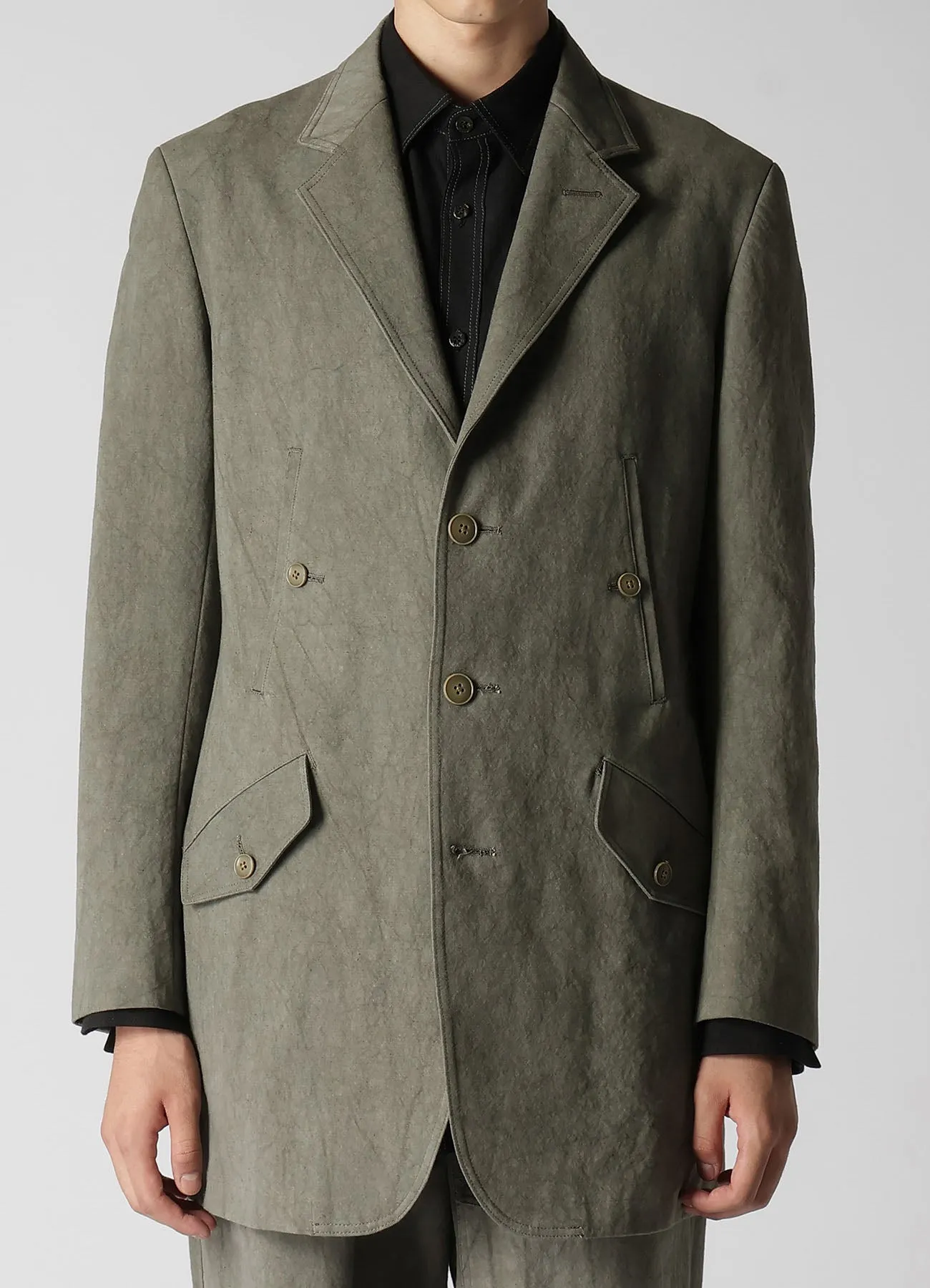 COTTON LINEN SULFIDED OZONE JACKET WITH 4POCKETS AND DOUBLE STITCH sold by Yohji Yamamoto product image thumbnail 2