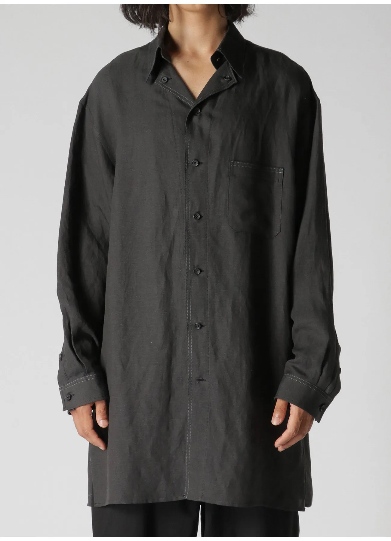 LYOCELL LINEN TWILL SHIRT WITH DESIGN COLLAR AND COLOR STITCH sold by Yohji Yamamoto product image thumbnail 2