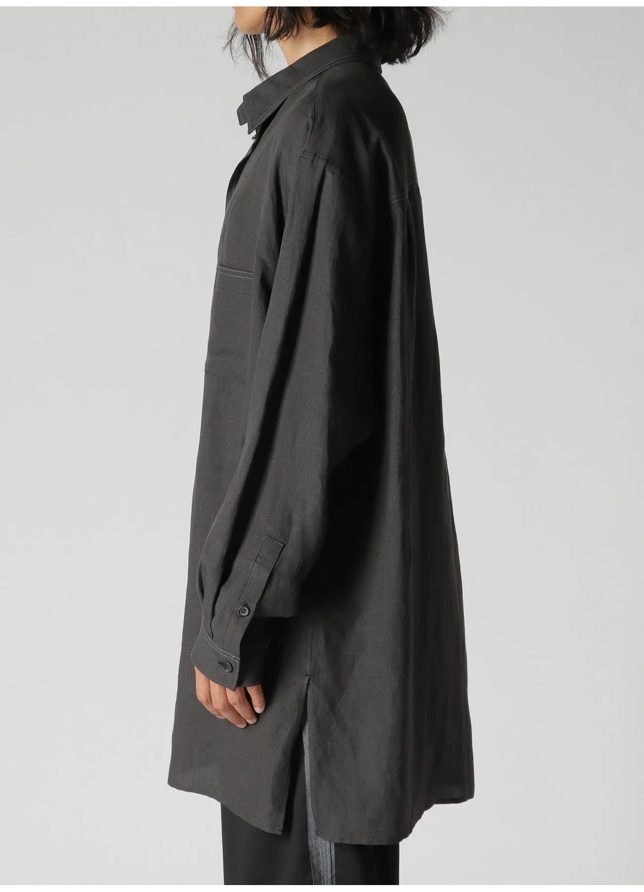 LYOCELL LINEN TWILL SHIRT WITH DESIGN COLLAR AND COLOR STITCH sold by Yohji Yamamoto product image thumbnail 4