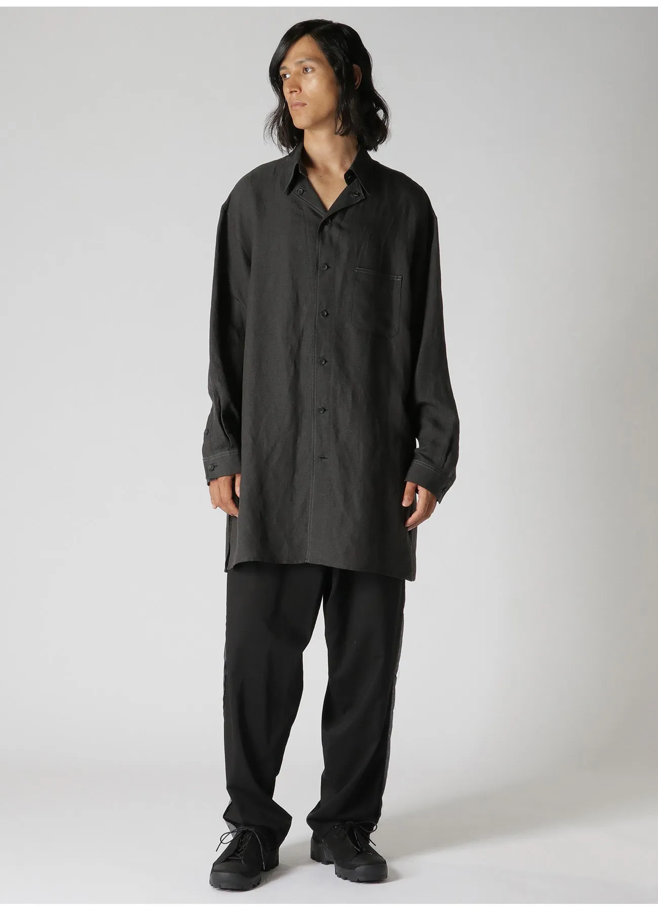 LYOCELL LINEN TWILL SHIRT WITH DESIGN COLLAR AND COLOR STITCH sold by Yohji Yamamoto product image thumbnail 3