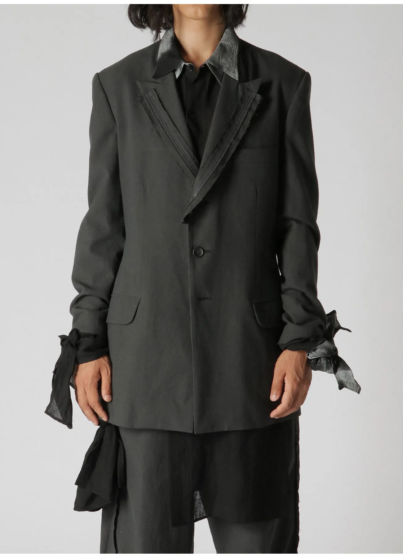 COTTON LINEN POPLIN JACKET WITH DECORATIVE CLOTH sold by Yohji Yamamoto product image thumbnail 3