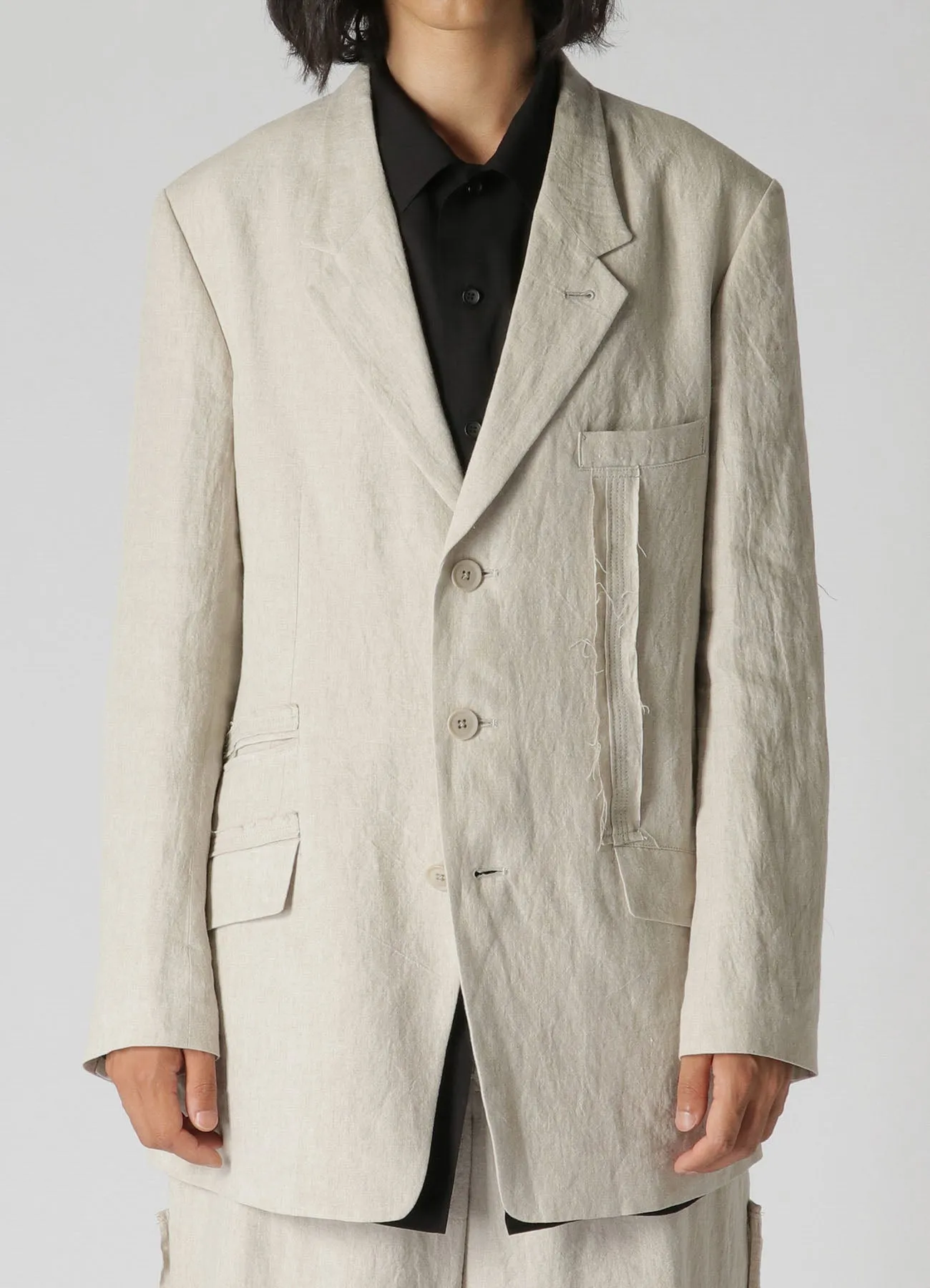 40 LINEN TRIPLE STITCH JACKET WITH DECORATIVE CLOTH sold by Yohji Yamamoto product image thumbnail 2