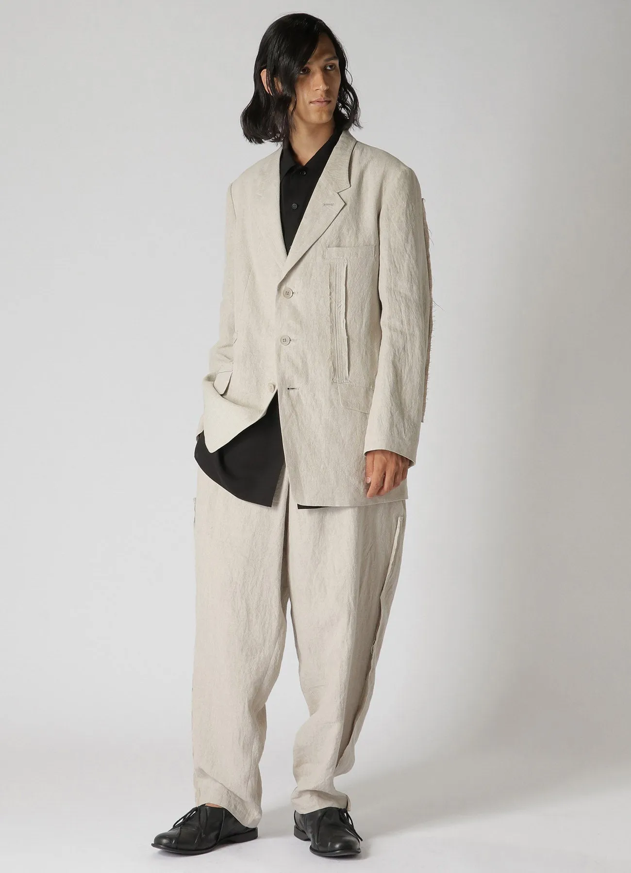 40 LINEN TRIPLE STITCH JACKET WITH DECORATIVE CLOTH sold by Yohji Yamamoto product image thumbnail 3