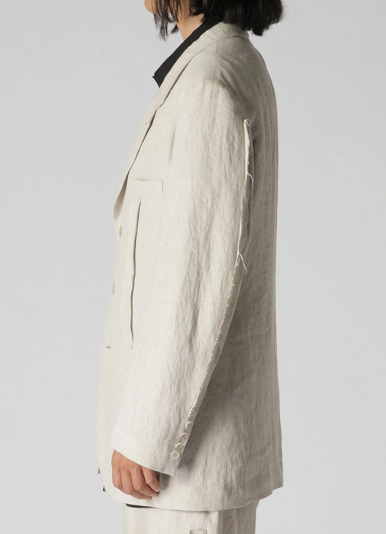 40 LINEN TRIPLE STITCH JACKET WITH DECORATIVE CLOTH sold by Yohji Yamamoto product image thumbnail 4