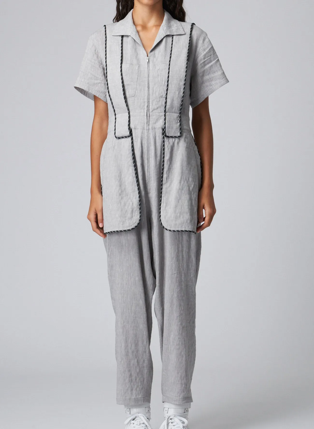 BREATHABLE LINEN/RAYON JUMPSUIT WITH MULTIPLE POCKETS sold by Yohji Yamamoto product image thumbnail 4