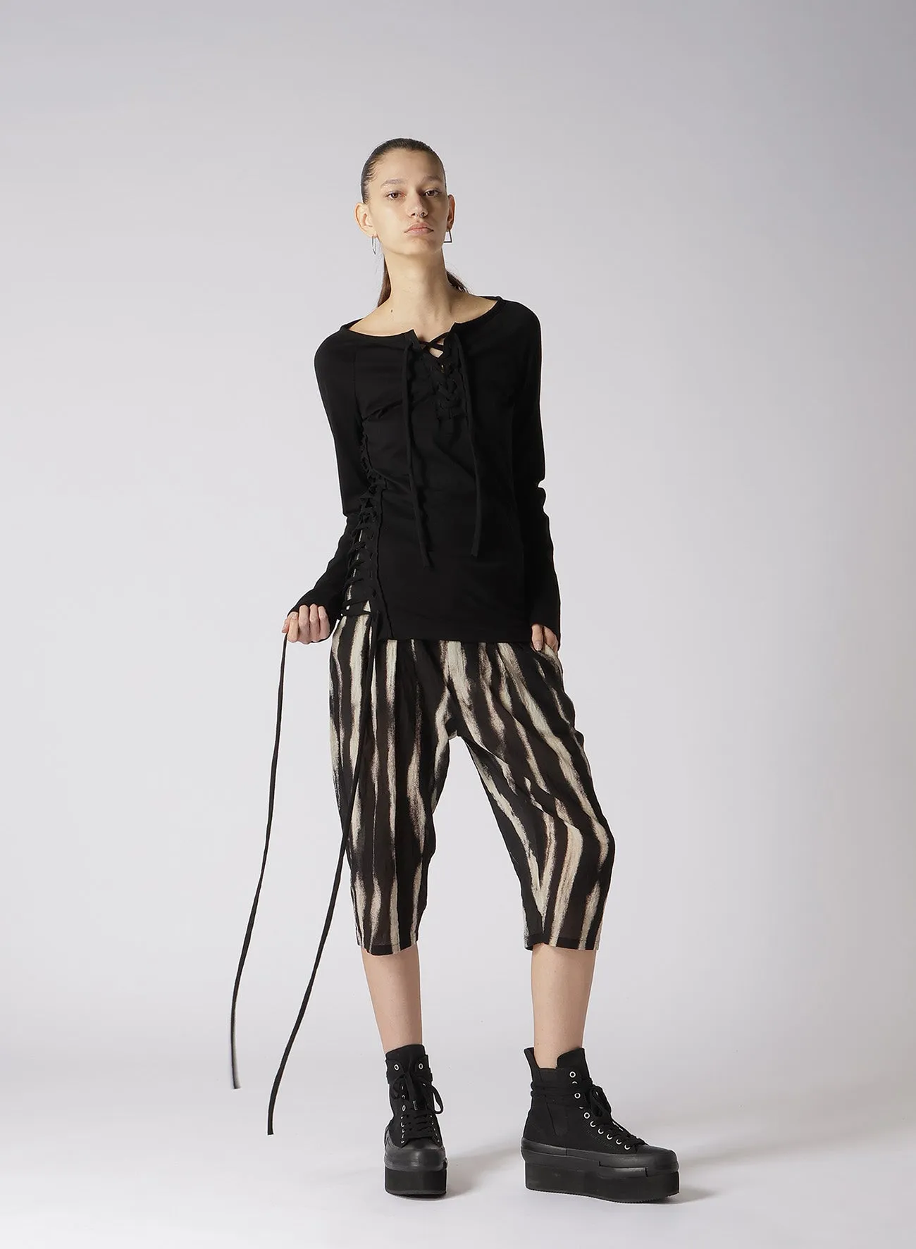 60/2 COTTON JERSEY LACE-UP LONG T-SHIRT sold by Yohji Yamamoto product image thumbnail 5