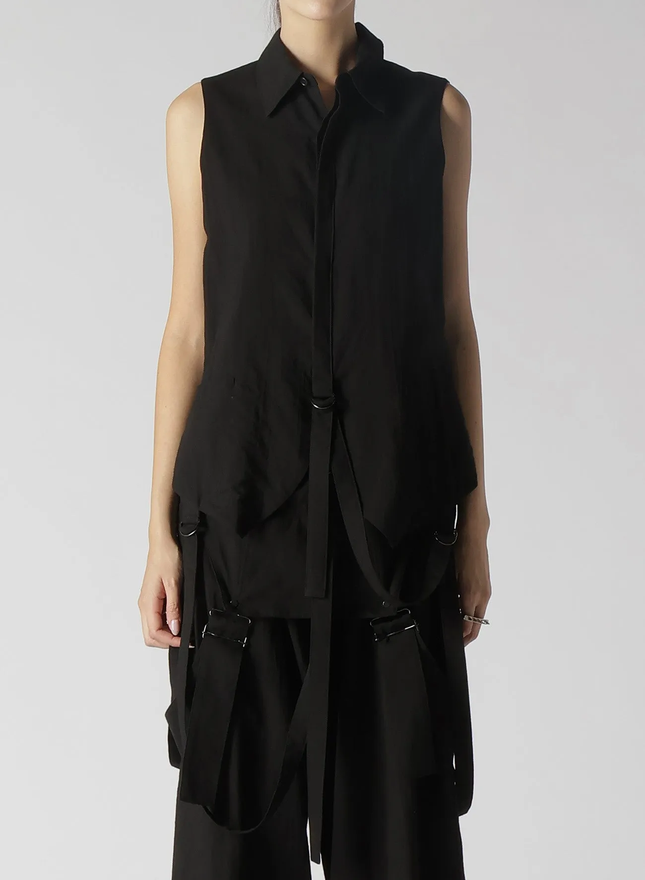 COTTON TENCEL LAWN HANGING STRAP COLLAR VEST sold by Yohji Yamamoto product image thumbnail 5