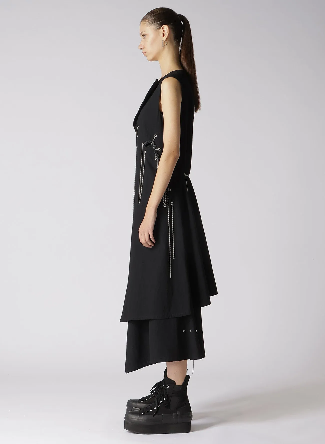 METAL EYELET DENIM SIDE SLIT LONG VEST sold by Yohji Yamamoto product image thumbnail 5