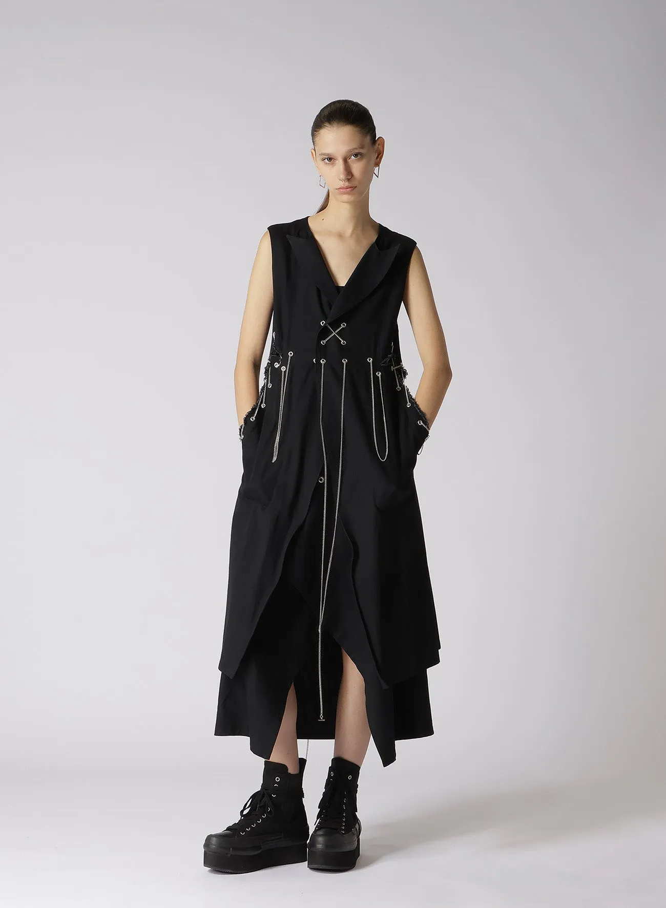METAL EYELET DENIM SIDE SLIT LONG VEST sold by Yohji Yamamoto product image thumbnail 4