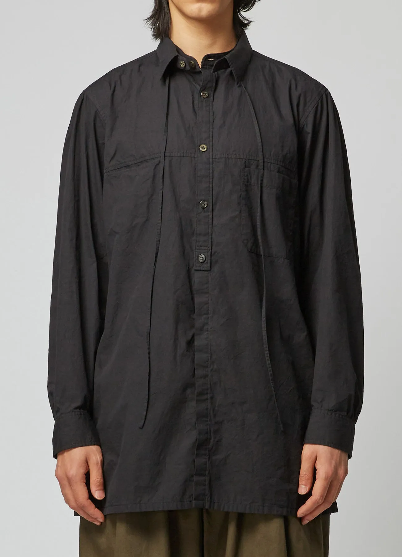 WRINKLED COTTON BROADCLOTH SHIRT WITH COLLAR CORD DETAIL sold by Yohji Yamamoto product image thumbnail 2