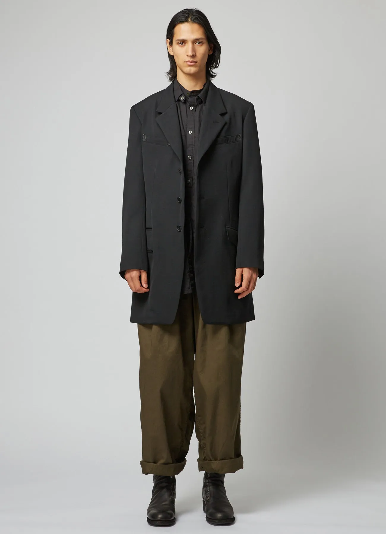 WRINKLED COTTON BROADCLOTH SHIRT WITH COLLAR CORD DETAIL sold by Yohji Yamamoto product image thumbnail 3