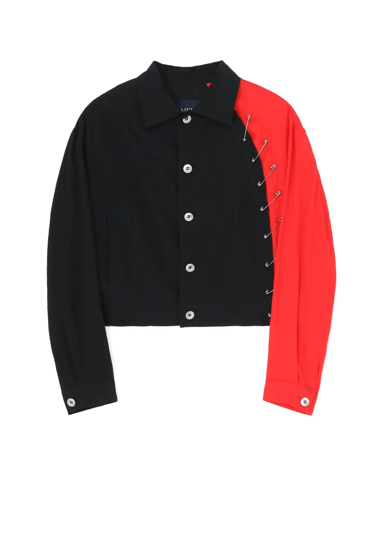 BLACK+RED COMBI BLOUSON WITH PIN sold by Yohji Yamamoto