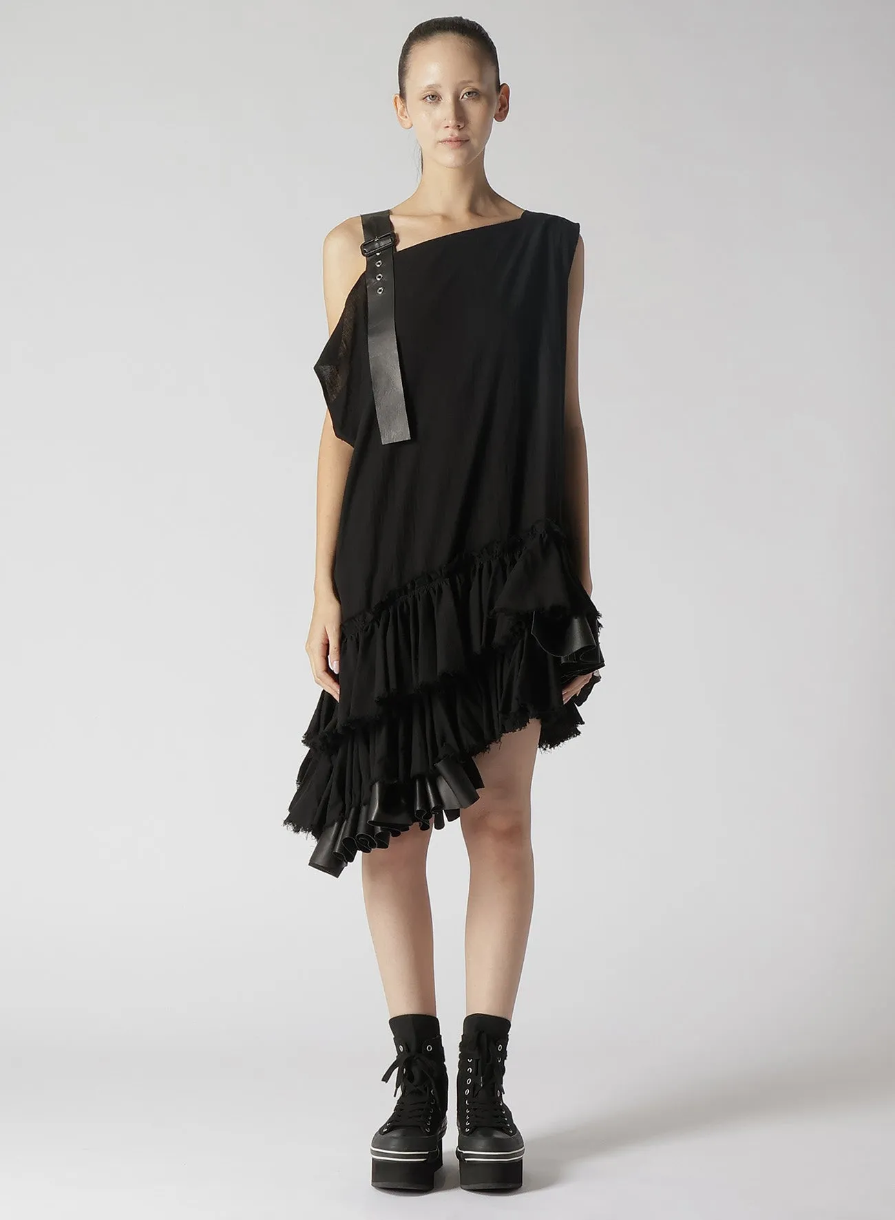 COTTON LINEN RAYON LAWN DRESS WITH GATHERED SKIRT sold by Yohji Yamamoto product image thumbnail 4