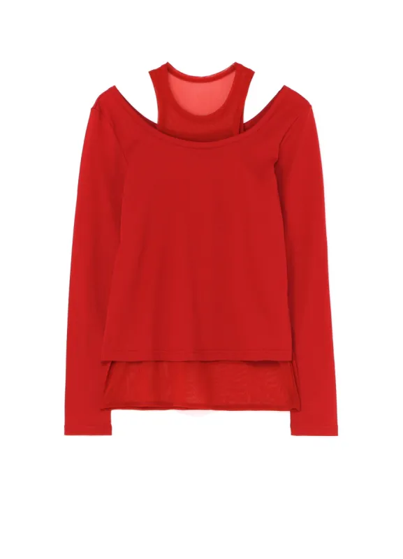 60/2 COTTON JERSEY LAYERED LONG T-SHIRT WITH TULLE sold by Yohji Yamamoto