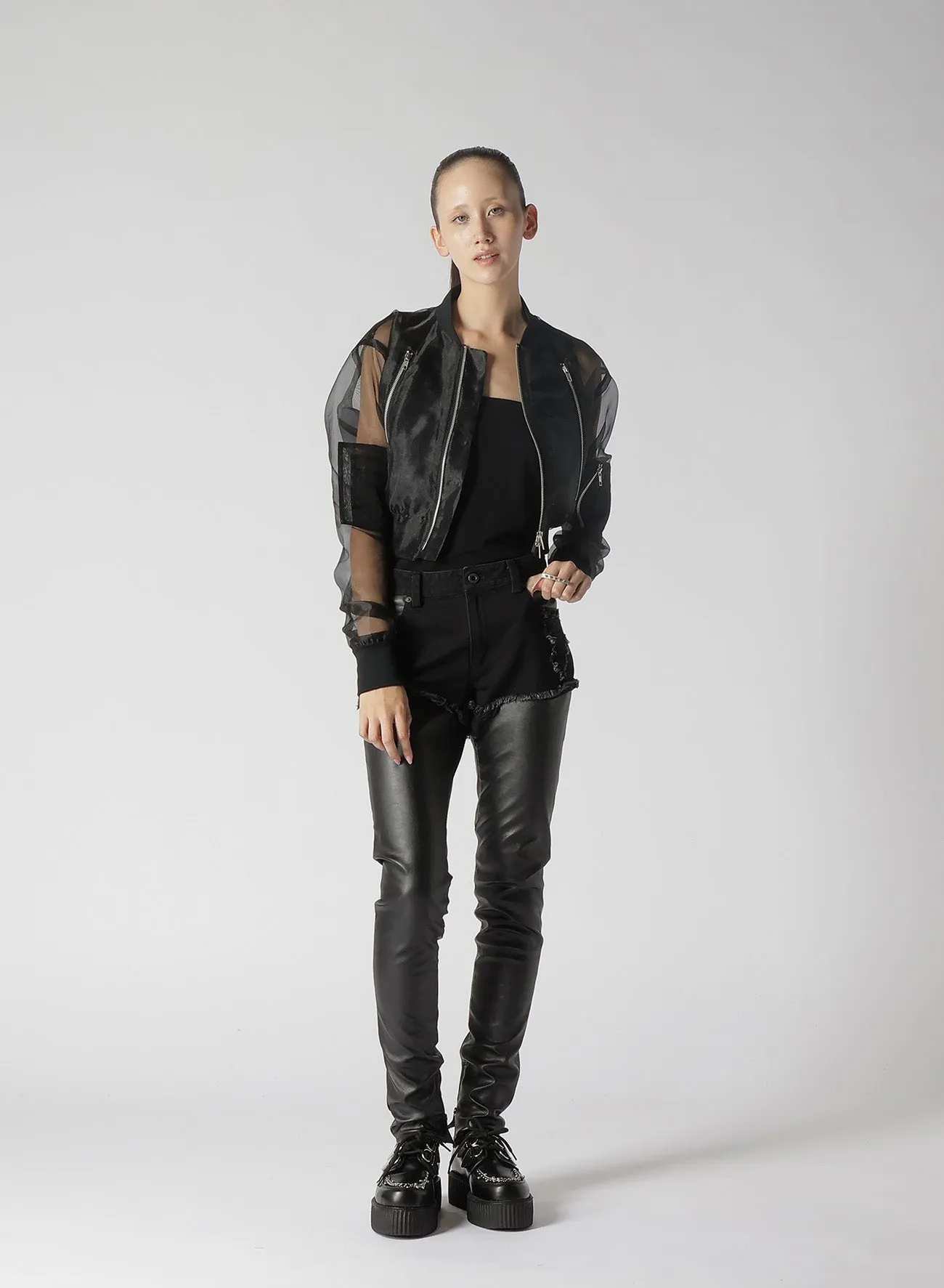 LEATHER + DENIM SLIM PANTS sold by Yohji Yamamoto product image thumbnail 4