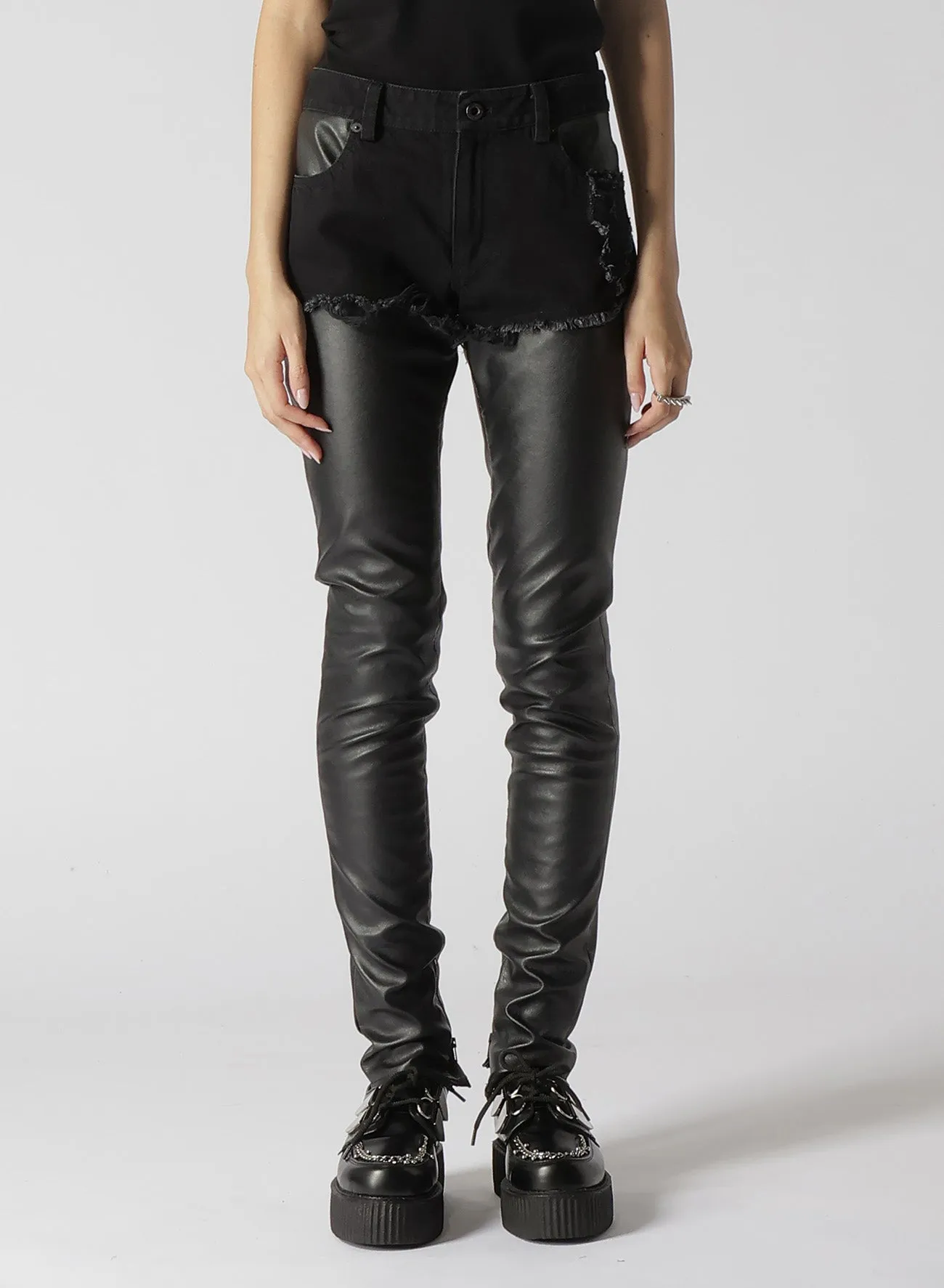 LEATHER + DENIM SLIM PANTS sold by Yohji Yamamoto product image thumbnail 5