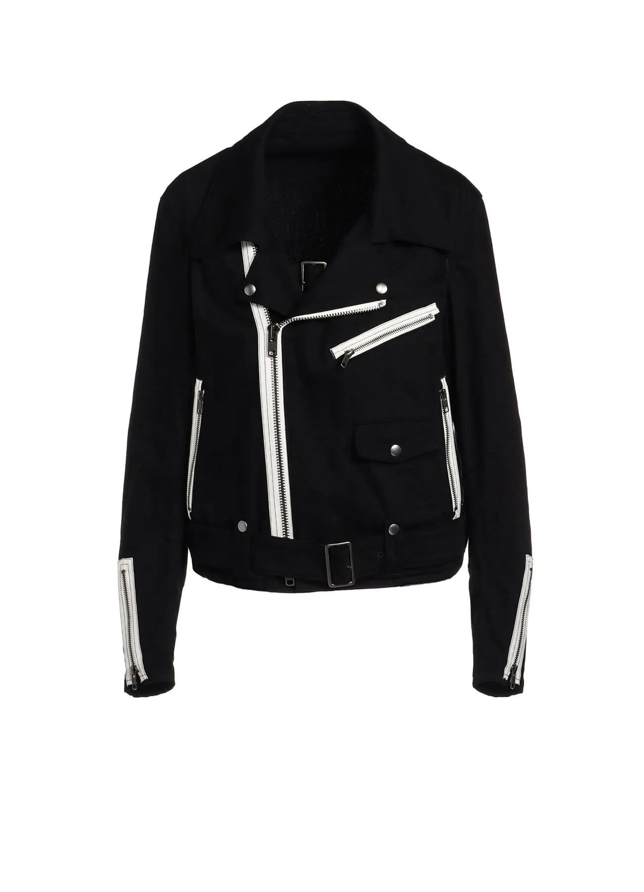 COTTON DRILL BELT DETAIL BIKER JACKET sold by Yohji Yamamoto