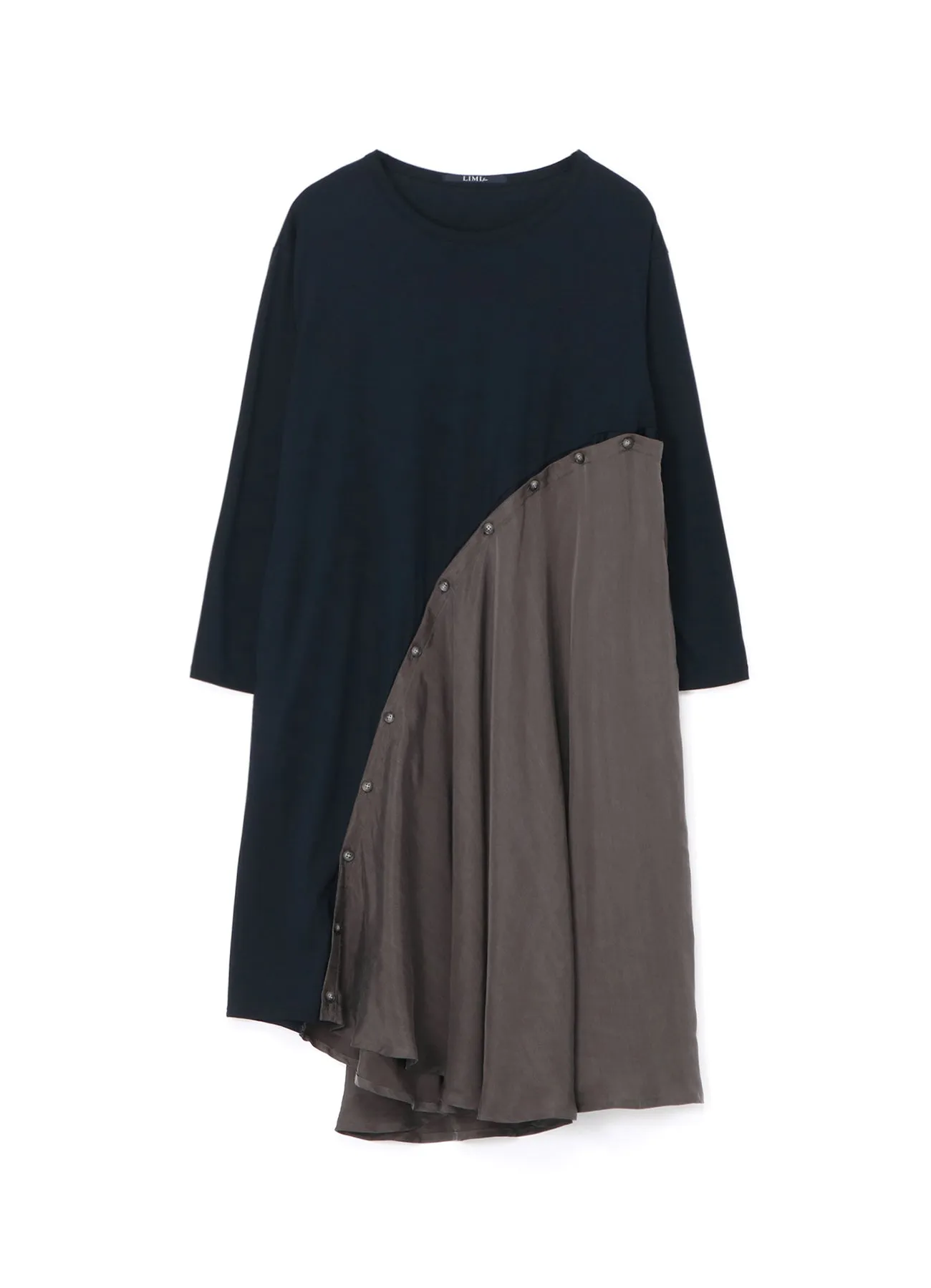 LYOCELL/COTTON JERSEY DRESS WITH DIAGONAL BUTTON-UP SLIT sold by Yohji Yamamoto