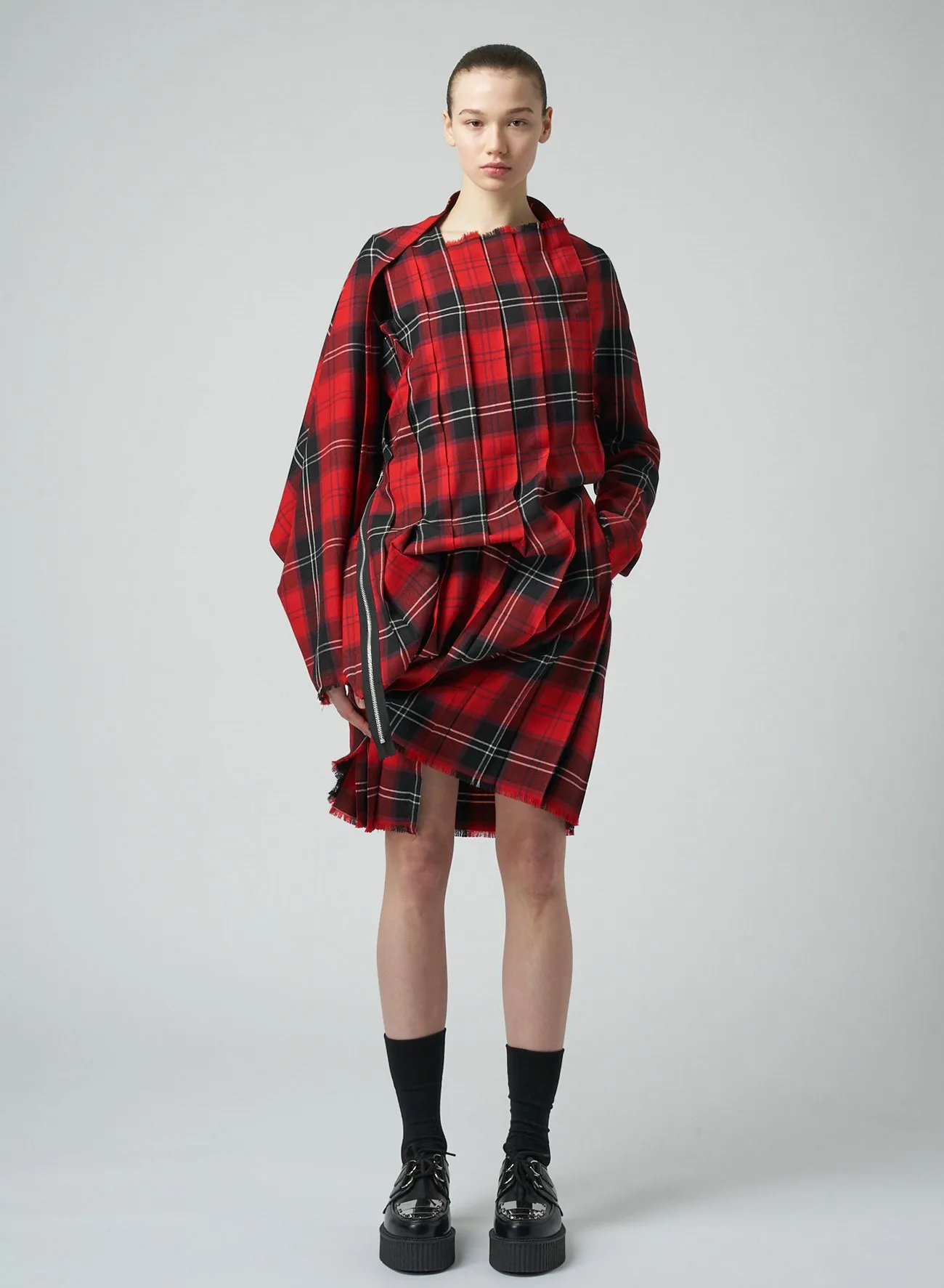 WOOL PLAID PLEATED DRESS sold by Yohji Yamamoto product image thumbnail 5