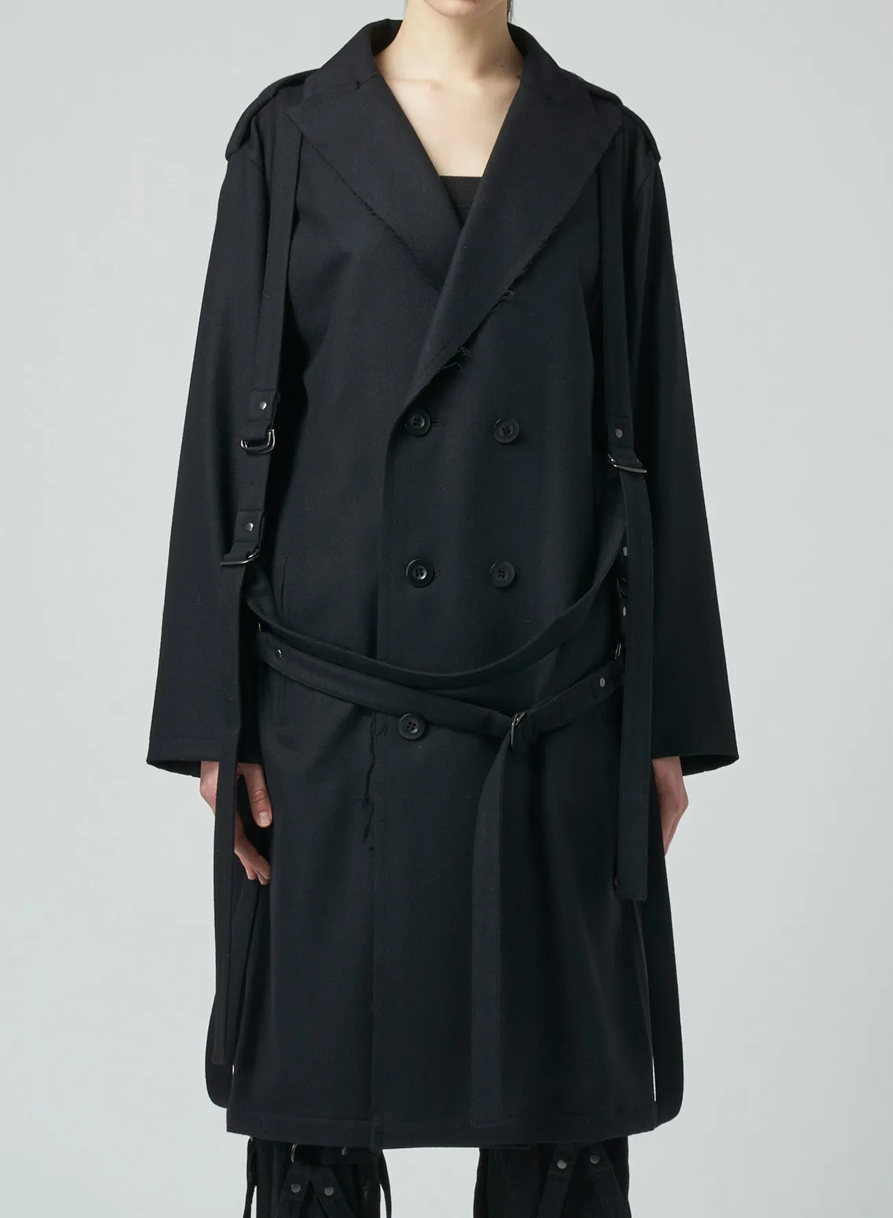 LIGHT FLANNEL COAT WITH HARNESS DETAILS sold by Yohji Yamamoto product image thumbnail 5