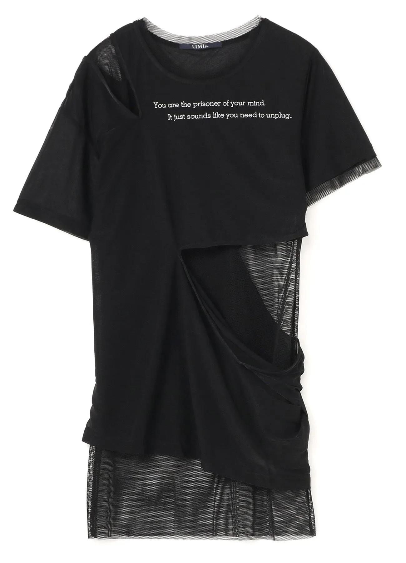 Message Embroidery + Pe Net Layered T A sold by Yohji Yamamoto product image thumbnail 2